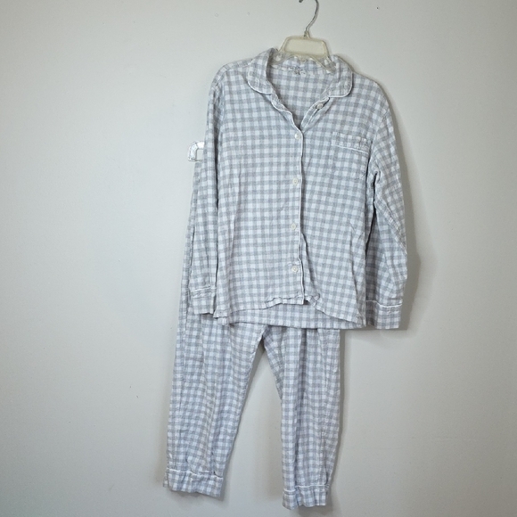Serena & Lily Other - Serena & Lily Light Gray Checkered Womens Sz Large Pajama Set 100% Cotton